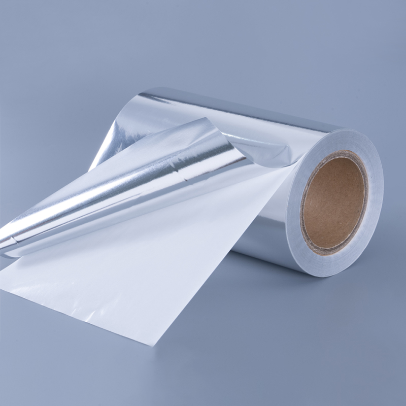 PP metalizado plateado brillante de 50um/pegamento acrílico reforzado/revestimiento glassine blanco de 60g